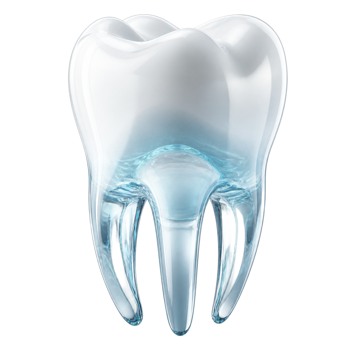 Translucent glass sculpture of a healthy tooth